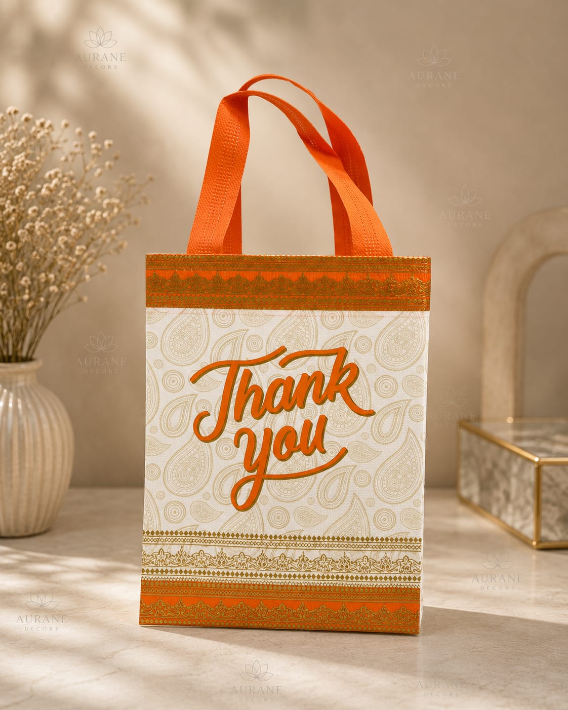 Orange Paisley Thank You Bag premium return gift